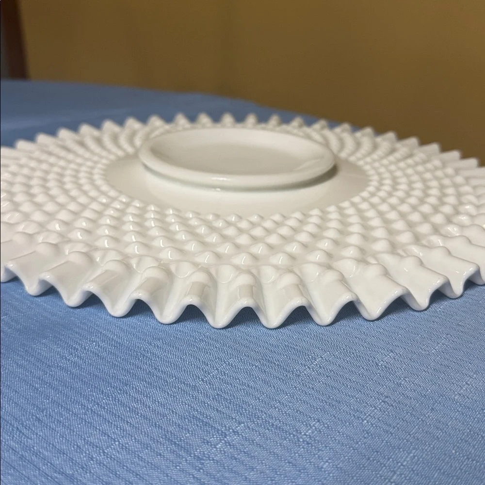 Fenton Ruffled Edge Hobnail Milk Glass Low Footed Cake Plate 13.5” diameter - Picture 4 of 5